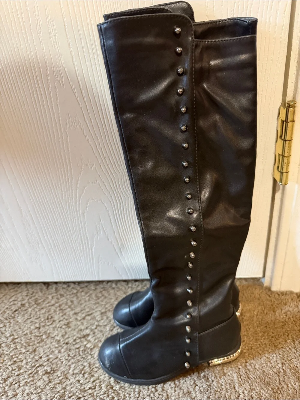 Black Knee-High Women's Boots with Side Stud Detail
